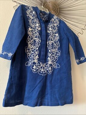 Brooks Brothers 100% Linen Tunic with Embroidery Navy Blue Size 6